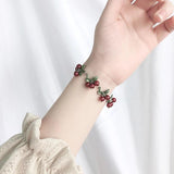 Colorful Beaded Plant Leaves Fruit Peach Cranberry Bracelet Party Jewelry Gift