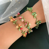 Colorful Beaded Plant Leaves Fruit Peach Cranberry Bracelet Party Jewelry Gift