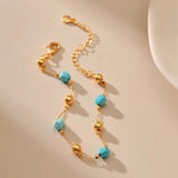 Turquoise Beads 18k Plated Metal Chain Bracelet Jewelry