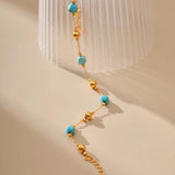 Turquoise Beads 18k Plated Metal Chain Bracelet Jewelry
