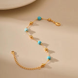 Turquoise Beads 18k Plated Metal Chain Bracelet Jewelry