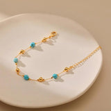 Turquoise Beads 18k Plated Metal Chain Bracelet Jewelry