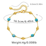 Turquoise Beads 18k Plated Metal Chain Bracelet Jewelry