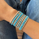 Turquoise Double Row CZ Stone Tennis Bracelet with Platinum Plated Chain