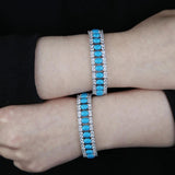 Turquoise Double Row CZ Stone Tennis Bracelet with Platinum Plated Chain