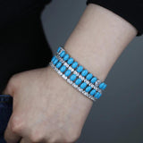 Turquoise Double Row CZ Stone Tennis Bracelet with Platinum Plated Chain