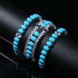 Turquoise Double Row CZ Stone Tennis Bracelet with Platinum Plated Chain