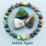 Indian Agate Beaded Women Bracelet with Tourmaline Crystal Energy Healing