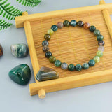 Indian Agate Beaded Women Bracelet with Tourmaline Crystal Energy Healing
