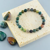 Indian Agate Beaded Women Bracelet with Tourmaline Crystal Energy Healing