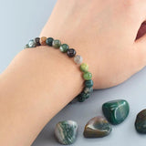 Indian Agate Beaded Women Bracelet with Tourmaline Crystal Energy Healing