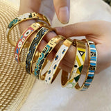 Colorful Stainless Steel Evil Eye Enamel Bangle Bracelet