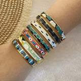 Colorful Stainless Steel Evil Eye Enamel Bangle Bracelet