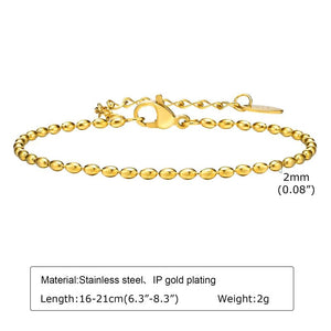 3mm Beads Chain Bracelet for Women, Stainless Steel Wristband