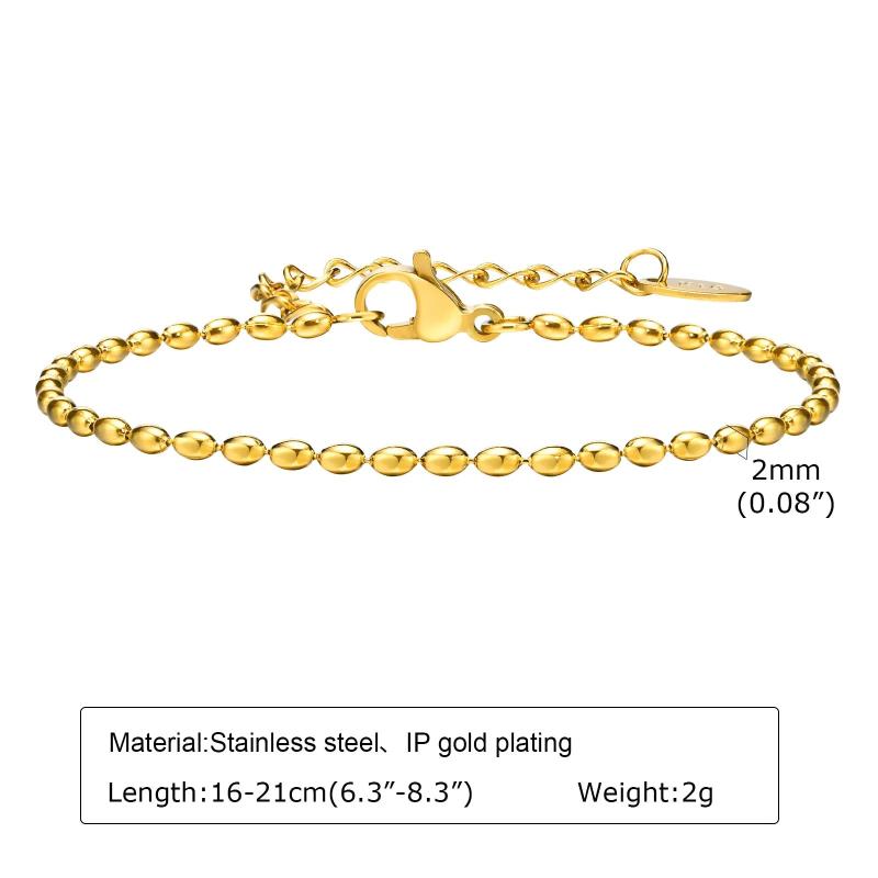 3mm Beads Chain Bracelet for Women, Stainless Steel Wristband