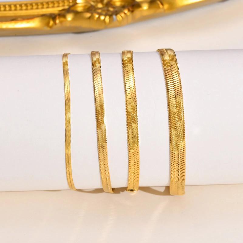 Herringbone Snake Chain Bracelet 18k Plated Link Adjustable Stainless Steel