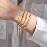 Herringbone Snake Chain Bracelet 18k Plated Link Adjustable Stainless Steel