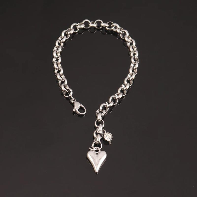 316L Stainless Steel Women's Heart Bracelet Charm Butterfly Round Pendant Chain