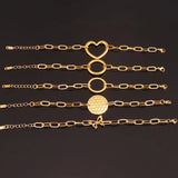 316L Stainless Steel Women's Heart Bracelet Charm Butterfly Round Pendant Chain
