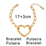316L Stainless Steel Women's Heart Bracelet Charm Butterfly Round Pendant Chain