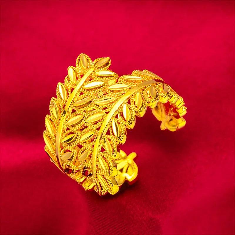 24K Plated Bracelets With Rings Wedding Leaf Dubai Jewelry Party Wholesales