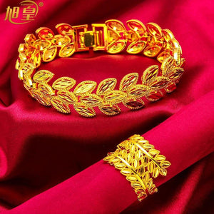 24K Plated Bracelets With Rings Wedding Leaf Dubai Jewelry Party Wholesales
