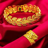 24K Plated Bracelets With Rings Wedding Leaf Dubai Jewelry Party Wholesales