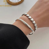 Silver Double Side Heart Stitching Bracelet - Unique Jewelry
