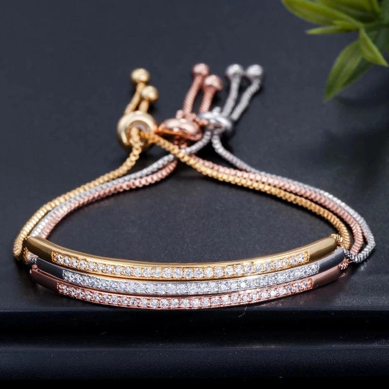 CWWZircons CZ Rose Jewelry Adjustable Bracelet Bangle for Women