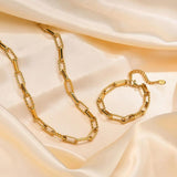 Gold Paperclip Chain Bracelet for Women, Stainless Steel Wristband