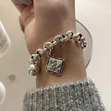 English Letter Tag Punk Bracelet for Women Couples INS Vintage Ball Pendant