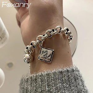 English Letter Tag Punk Bracelet for Women Couples INS Vintage Ball Pendant