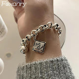 English Letter Tag Punk Bracelet for Women Couples INS Vintage Ball Pendant