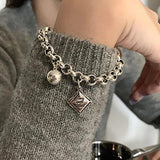 English Letter Tag Punk Bracelet for Women Couples INS Vintage Ball Pendant