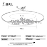 CZ Leaf Wedding Bracelet Adjustable BP2096