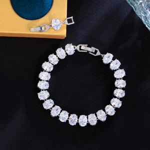 Glamorous Oval Round Purple Pink CZ Bracelet for Women