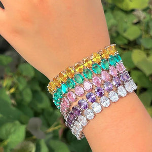 Glamorous Oval Round Purple Pink CZ Bracelet for Women