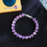 Glamorous Oval Round Purple Pink CZ Bracelet for Women