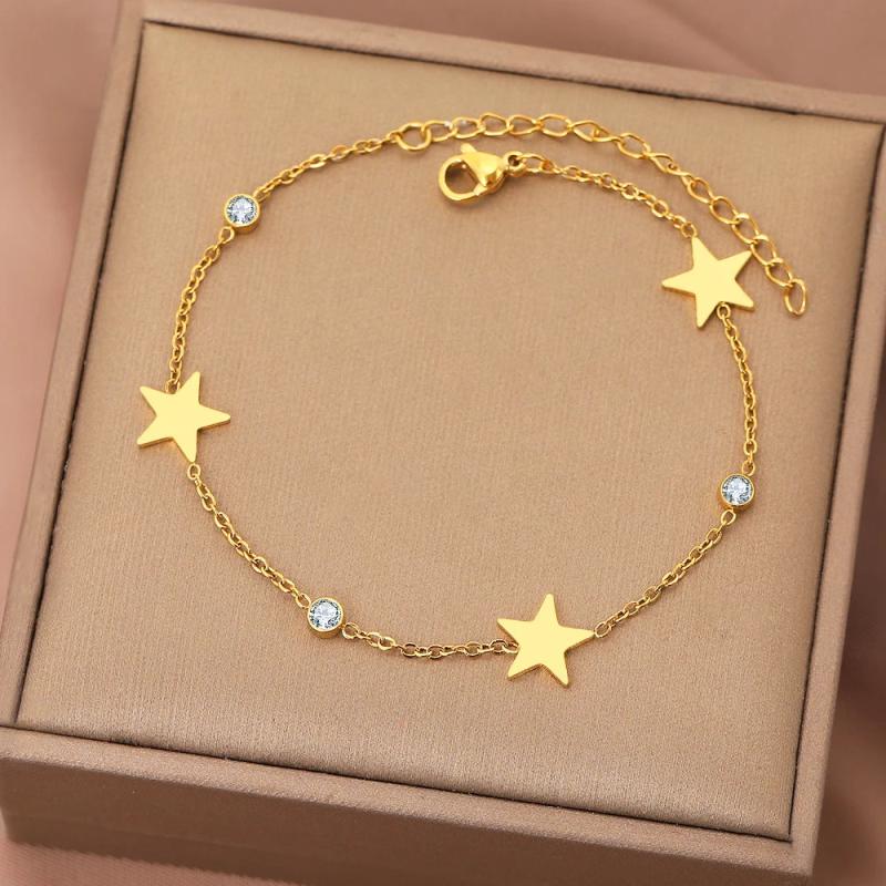Stainless Steel Bracelet Crystal Zircon Star Pendant