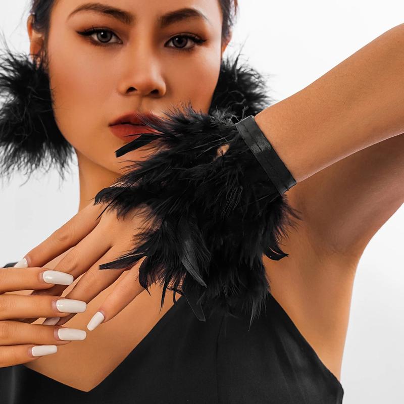 Ostrich Feather Cuff Bracelets for Women Boho Adjustable Bangles Y2K Jewelry