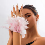 Ostrich Feather Cuff Bracelets for Women Boho Adjustable Bangles Y2K Jewelry