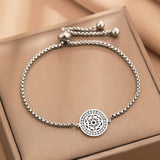 Hollow Square Crystal Pendant Stainless Steel Bracelet for Women
