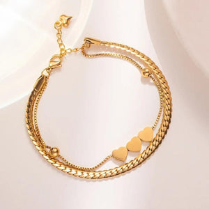 Bohemian Style Double Heart Snake Bone Bracelet Set, Women's Jewelry Gift