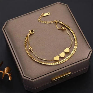 Bohemian Style Double Heart Snake Bone Bracelet Set, Women's Jewelry Gift