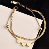 Bohemian Style Double Heart Snake Bone Bracelet Set, Women's Jewelry Gift