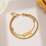 Bohemian Style Double Heart Snake Bone Bracelet Set, Women's Jewelry Gift