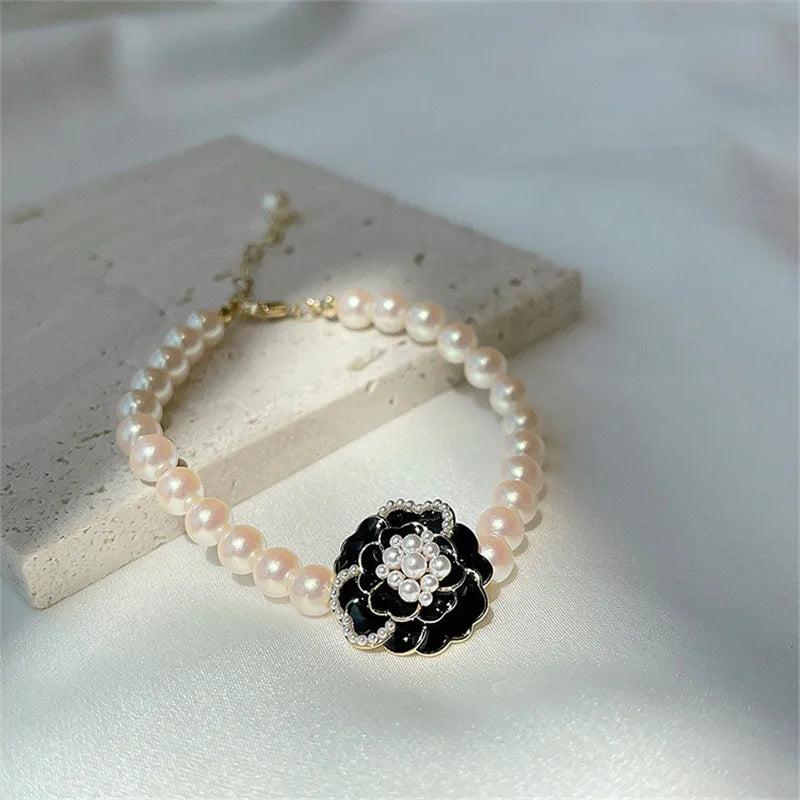 Vintage Pink Bow Pearl Bracelet for Women