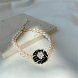 Vintage Pink Bow Pearl Bracelet for Women