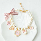 Vintage Pink Bow Pearl Bracelet for Women