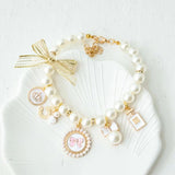 Vintage Pink Bow Pearl Bracelet for Women